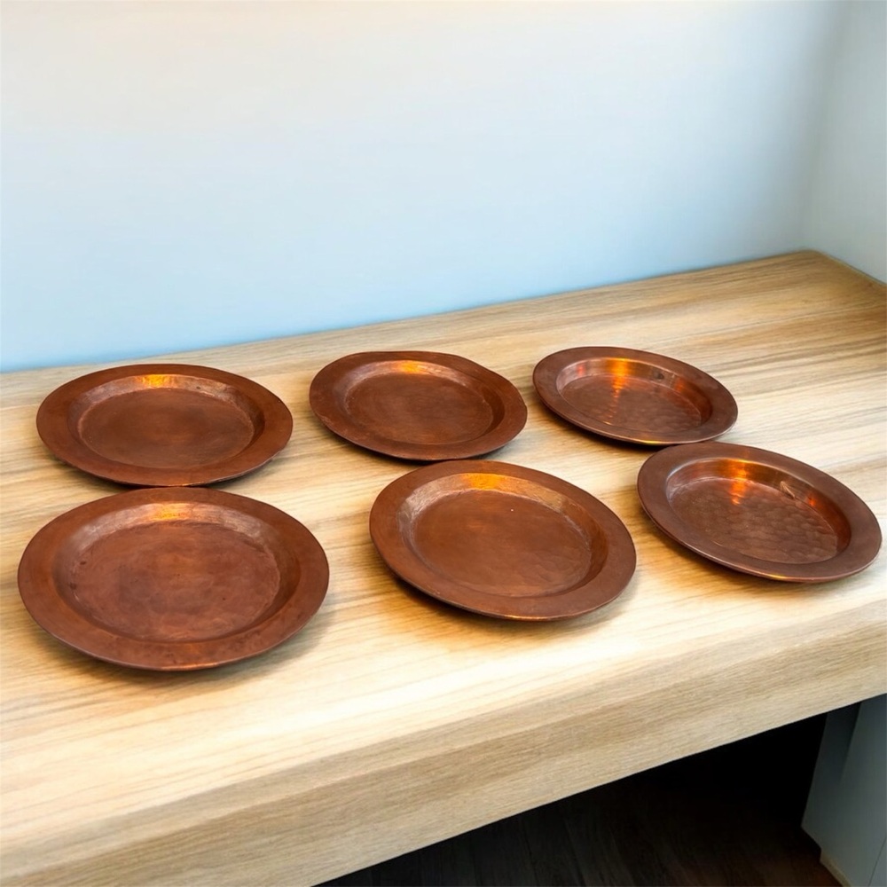 Vintage Hammered Copper Coasters - Set of 6